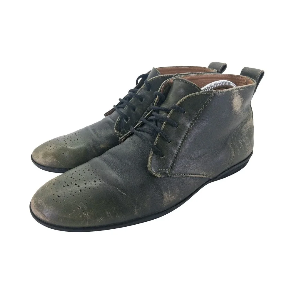 John Fluevog Boots Mens Size 9 Green Leather Distressed Chukka Ankle Boots